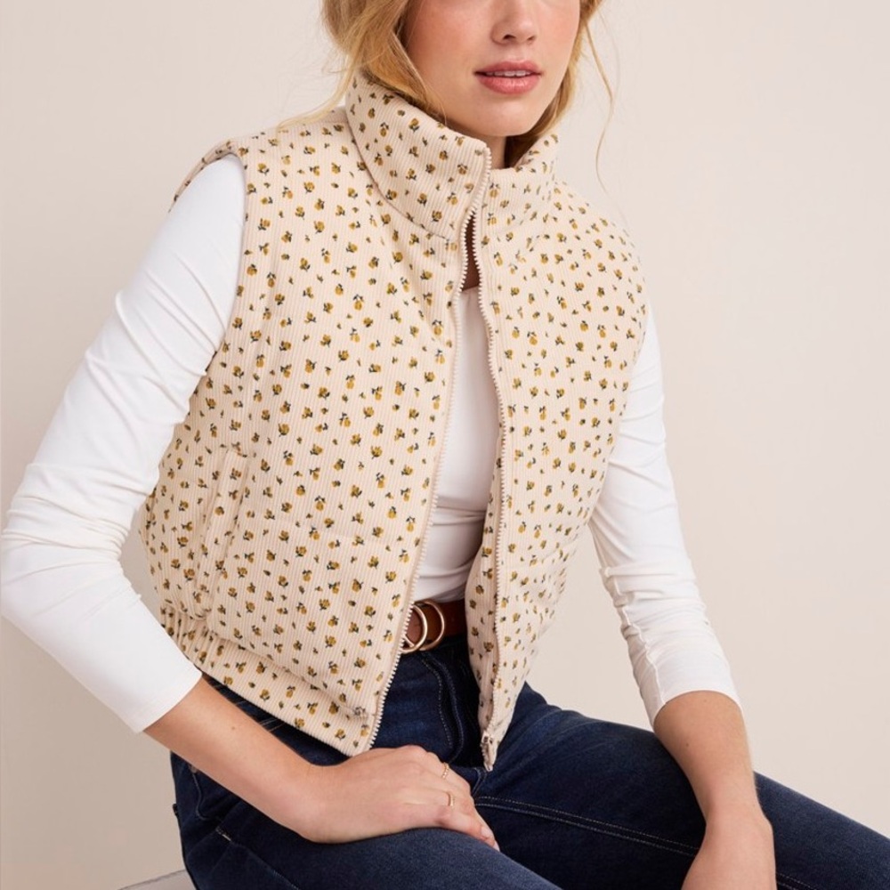 Corduroy Floral Puffer Vest